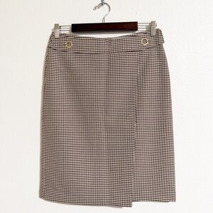 NEW H&M Houndstooth Plaid Front Slit Grommet Pencil Skirt